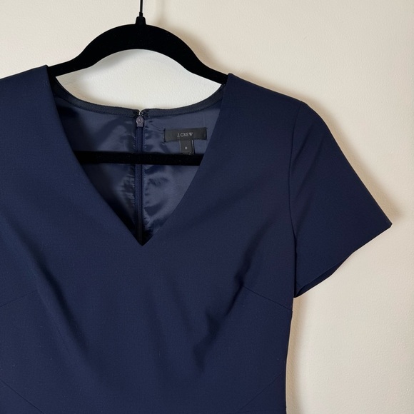 J. Crew Cap-Sleeve V-Neck Midi Dress | Italian Stretch Wool | Blue | Size 0 - Picture 9 of 15